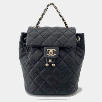 Pre Owned Chanel Matelasse  Black Caviar Leather Chain Backpack