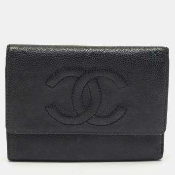 Pre Owned Chanel Black Caviar Leather CC Timeless Trifold Wallet