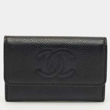 Pre Owned Chanel Black Caviar Leather CC Timeless Flap Card Case