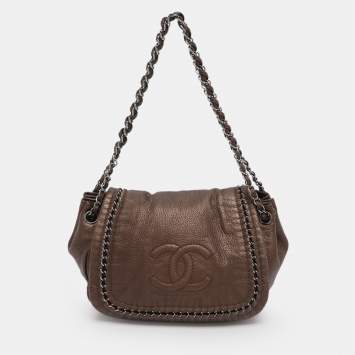 Pre Owned Chanel Metallic Bronze Leather Luxe Ligne Accordion Flap Bag