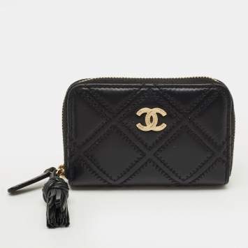 Pre Owned Chanel Black Double Stitched Quilted Leather CC Coin Purse