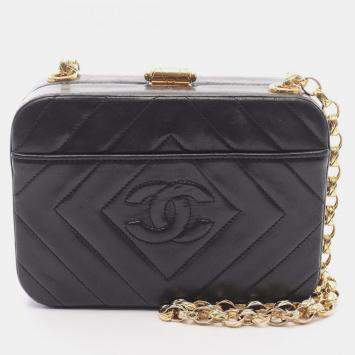 Pre Owned Chanel Chevron Bijoux Black Leather Camera Bag