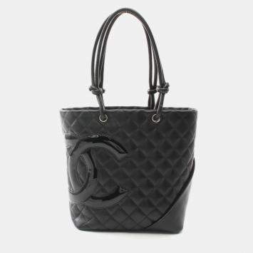 Pre Owned Chanel Cambon Ligne Black Leather Totes Bag