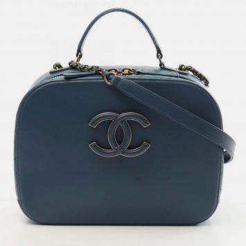 Pre Owned Chanel Coco Mark Shoulder Bag Leather Blue