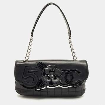 Pre Owned Chanel Black Quilted Leather No.5 Camellia Flap Bag