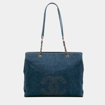 Pre Owned Chanel Blue CC Denim Chain Tote