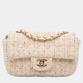 Pre Owned Chanel Brown Mini Rectangular Classic Tweed Single Flap