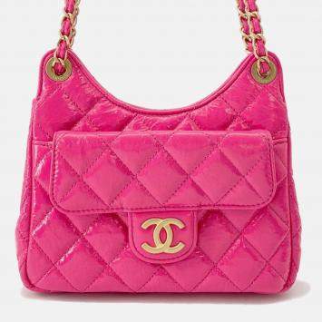 Pre Owned Chanel Matelasse Hobo Bag Pink Leather