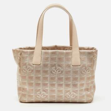 Pre Owned Chanel Beige Shimmer Nylon and Leather CC Logo Travel Line Tote