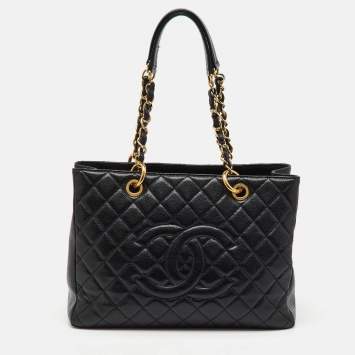 Pre Owned Chanel Black Quilted Caviar Leather GST Grand Shopping Tote