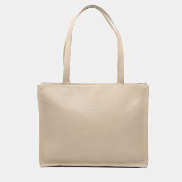 Pre Owned Chanel Brown Lambskin Embossed CC Camellia Tote