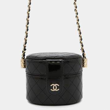 Pre Owned Chanel Chain Shoulder Bag Mini Vanity Coco Mark Patent Black