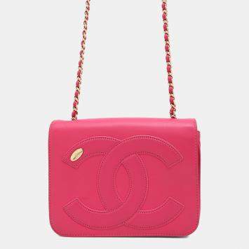 Pre Owned Chanel Chain Shoulder Bag Coco Mark Lambskin