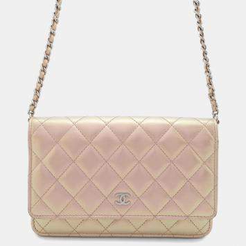 Pre Owned Chanel Chain Wallet Matelasse Coco Mark Lambskin