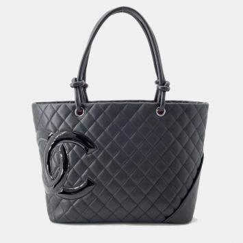 Pre Owned Chanel Tote Bag Cambon Line Large Coco Mark Leather Black