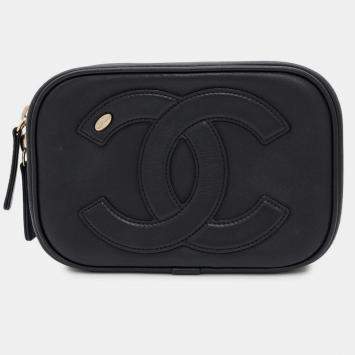 Pre Owned Chanel Body Bag Coco Mark Lambskin Chanel Waist Black