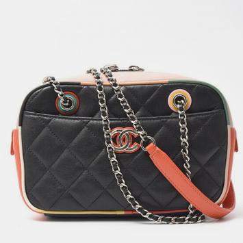 Pre Owned Chanel Matelasse Chain Shoulder Bag No. 23 Lambskin Black X Multicolor