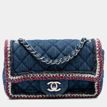 Pre Owned Chanel Blue Mini Rectangular Classic Denim Braided Single Flap