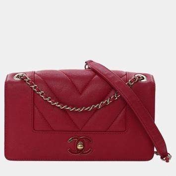 Pre Owned Chanel Mini Quilted Chevron Sheepskin Mademoiselle Vintage Flap