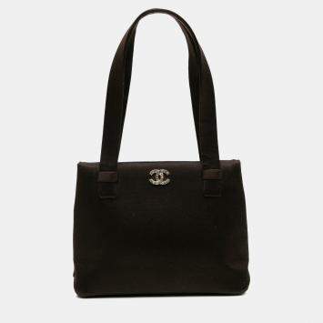 Pre Owned Chanel Brown CC Satin Handbag