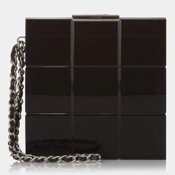 Pre Owned Chanel Black Choco Bar Lucite Perspex Clutch