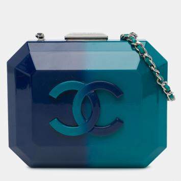Pre Owned Chanel Blue CC Ombre Acrylic Clutch on Chain