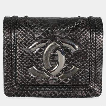 Pre Owned Chanel Silver Ombre Python Antico Flap Bag