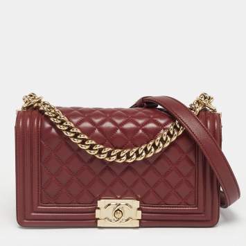 Pre Owned Chanel Burgundy Quilted Leather Medium Boy Flap Bag