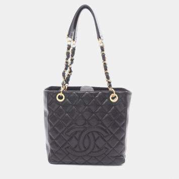Pre Owned Chanel Matelasse PST Black Leather Chain Shoulder Tote Bag 