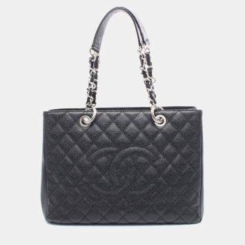 Pre Owned Chanel Black Matelasse  CC Grand Shopping Gst Shoulder Tote