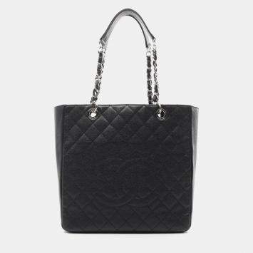 Pre Owned Chanel Matelasse  Black Grained Calfskin CC Chain Tote Bag