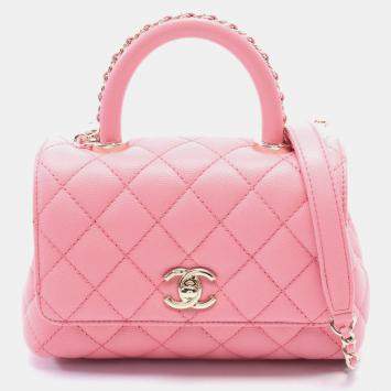 Pre Owned Chanel Coco Xxs Top Handle Matelasse 2Way Hand Crossbody Bag Leather