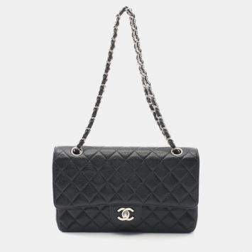 Pre Owned Chanel Matelasse W Flap Chain Shoulder Bag Leather Black