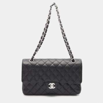 Pre Owned Chanel Matelasse Double Flap Chain Shoulder Bag Leather Black Cc