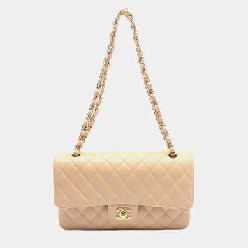 Pre Owned Chanel Matelasse W Flap Chain Shoulder Bag Leather Beige