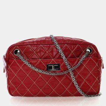Pre Owned Chanel Medium Shiny Red Calfskin Reissue Camera Bag