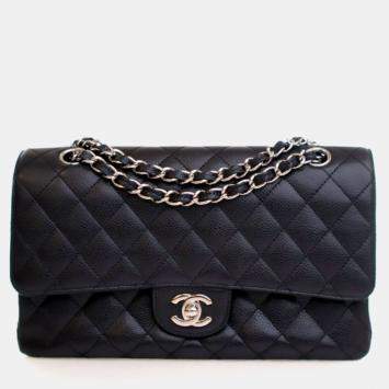 Pre Owned Chanel Medium Black Caviar Classic Double Flap Bag