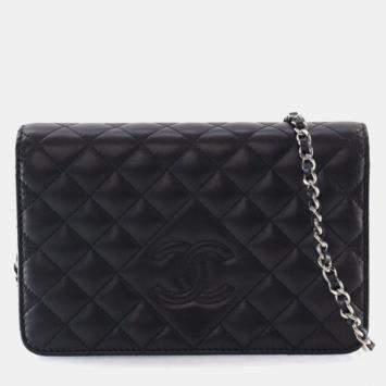 Pre Owned Chanel Black Lambskin Wallet On Chain 