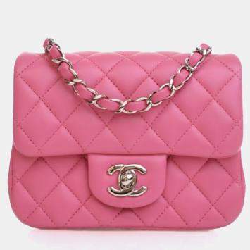 Pre Owned Chanel Mini Lambskin Square Classic Flap Bag