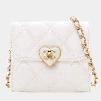 Pre Owned Chanel Mini Lambskin CC Enamel Heart Crossbody Bag