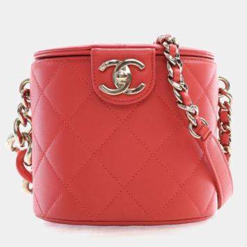 Pre Owned Chanel Coral Lambskin Resin Elegant Chain Vanity Case