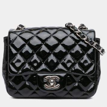 Pre Owned Chanel Black Mini Square Classic Patent Single Flap