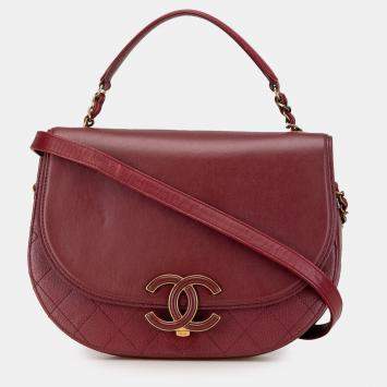 Pre Owned Chanel Red Medium Calfskin Coco Curve Flap