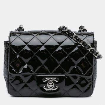 Pre Owned Chanel Black Mini Square Classic Patent Single Flap