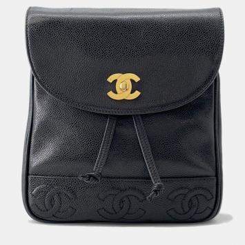 Pre Owned Chanel Backpack Coco Mark Caviar Skin Black
