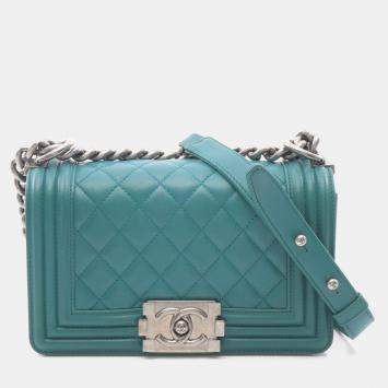 Pre Owned Chanel Boy Chanel Small Shoulder Bag In Lambskin (Sheepskin) - Green
