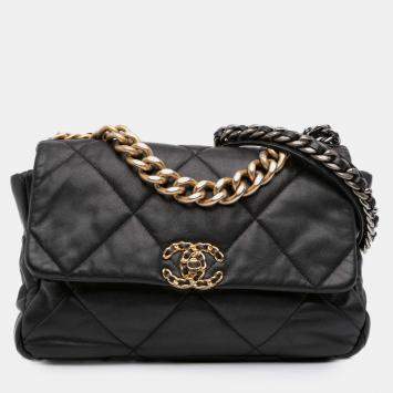 Pre Owned Chanel Black Large Lambskin 19 Flap