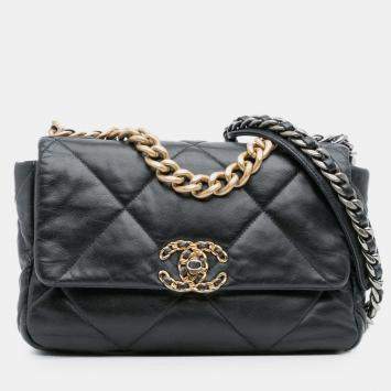 Pre Owned Chanel Black Medium Lambskin 19 Flap