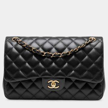 Pre Owned Chanel Black Jumbo Classic Lambskin Double Flap