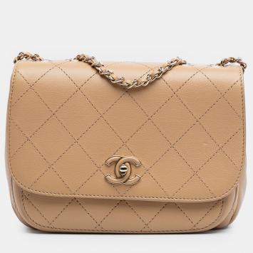 Pre Owned Chanel Brown Small Stitched Calfskin Covered CC Flap
